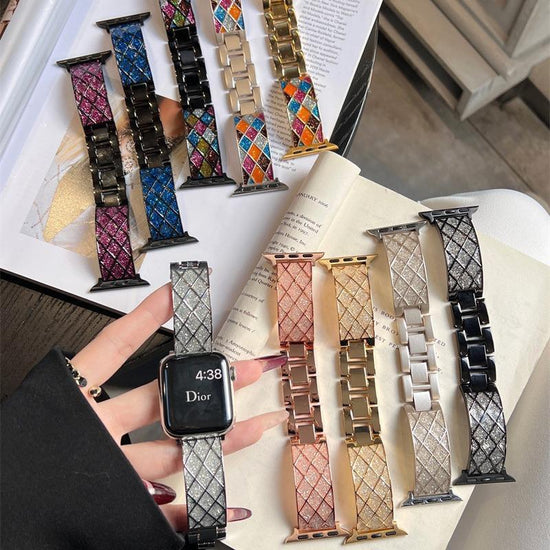 Luxury Diamond Lattice Metal Watch Band – Adjustable Strap for Apple Watch