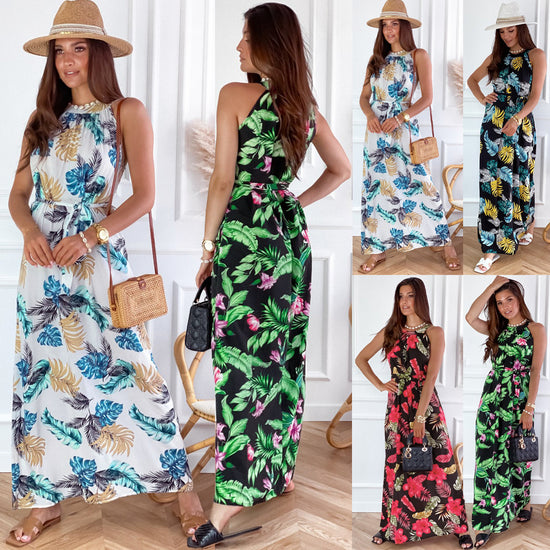 Women’s  Maxi Dress – Sleeveless Floral Print Summer Beach Long Dres