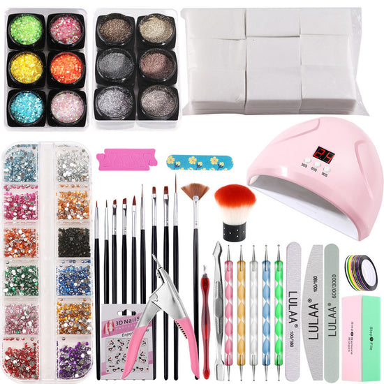 Complete Nail Art Kit with UV Lamp – Dip Powder, Nail Files, Rhinestones & Tools for DIY Manicures