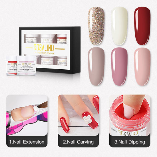 3-in-1 Acrylic & Dipping Nail Powder Kit – Polymer Powder Set for Nail Extension, Carving & Art Design