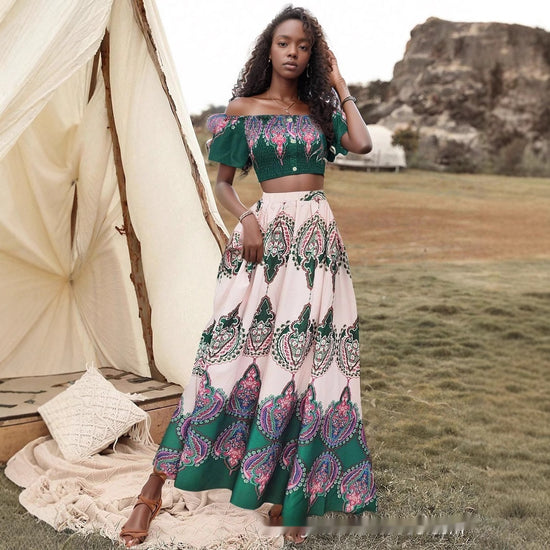 Women’s Maxi Dress – Boho Printed Short Sleeve Summer Casual Outfit