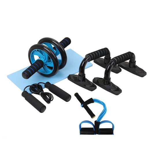 Ab Roller Wheel Kit with Push-Up Bars, Resistance Bands & Knee Pad – Home Gym Core & Abdominal Workout Equipment