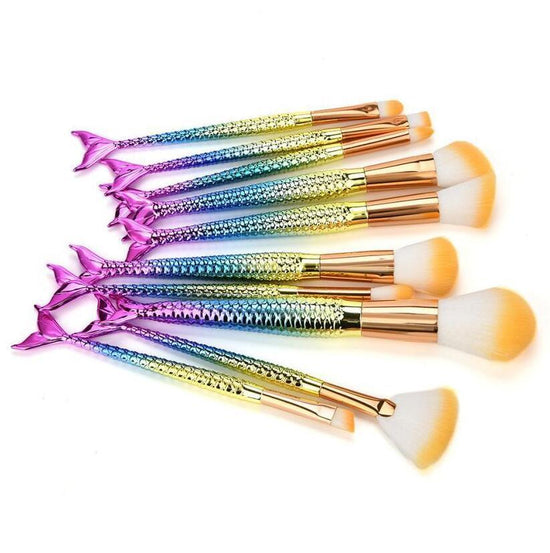 🌊 Mermaid Makeup Brush Set – Multicolor Nylon Bristles, Professional Beauty Brushes for Face & Eyes