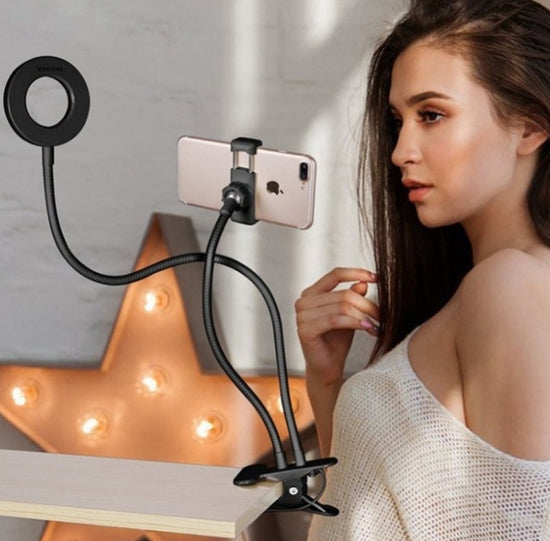 LED Ring Light with Phone Holder – Adjustable Clamp Stand for Makeup, Selfies, Live Streaming & Video Calls (8cm)