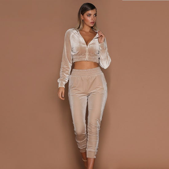 Women’s Cashmere Tracksuit – 2 Piece Jogger Set with Zipper Hoodie & Pants Lounge Outfit